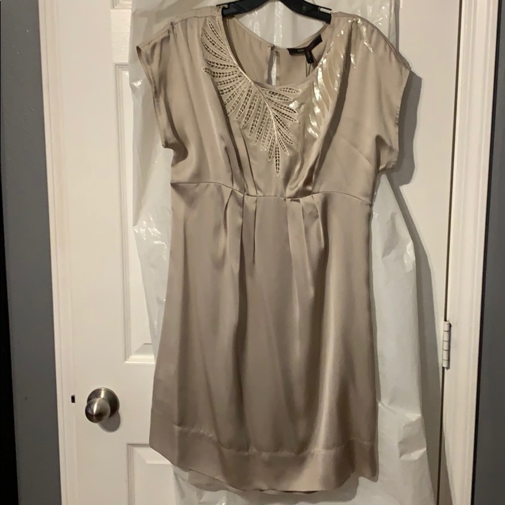 BCBG Champagne color silk dress w/ beading
